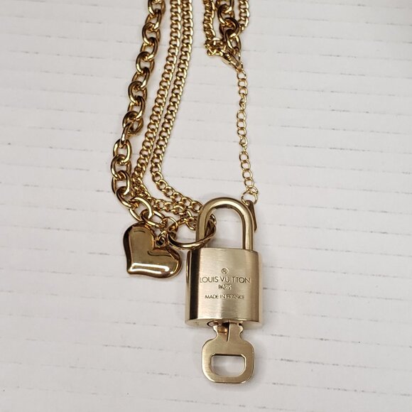 Authentic Louis Vuitton Gold Padlock Pendant w/ unbranded Stainless Steel Chain - Picture 4 of 13